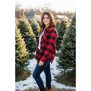 GAP Red Black Buffalo Plaid‎ Flannel Shirt Long Sleeve Button Up Womens Medium